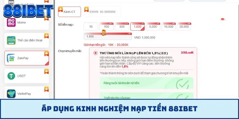 Áp dụng kinh nghiệm nạp tiền 88IBET