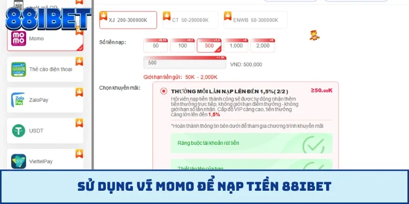 Sử dụng ví Momo để nạp tiền 88IBET